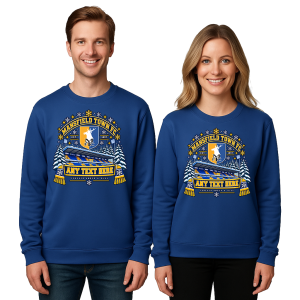 Mansfield Town FC Personalised Blue Christmas Jumper Crest Stadium 2 Scarf